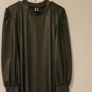 Faux leather knee length dress with puff shoulders 3x